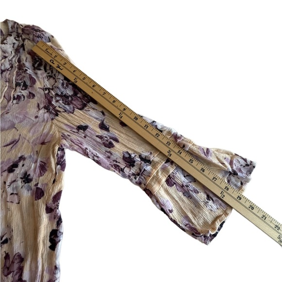 J. Jill Cream and Purple Floral Pintuck Bell Sleeve Blouse - Picture 4 of 7